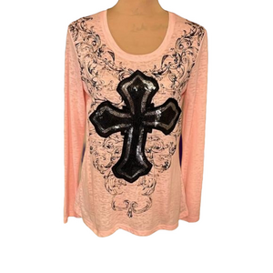 Cato long sleeve pink burnout top size small